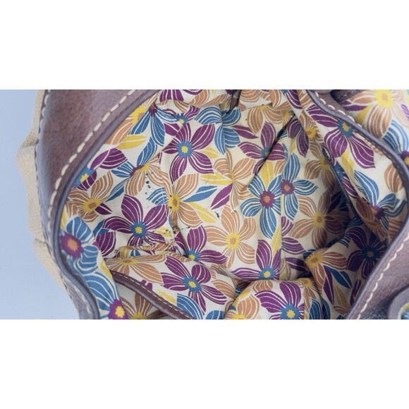 Fossil Hobo Tweed‎ Leather Bag Light Dark Brown Floral Lining silver buckle - Picture 11 of 16